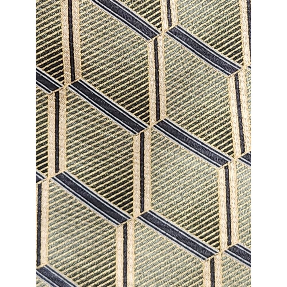 Renzo pure silk Hand‎ made geometric neck tie diamond/cube blue gold green